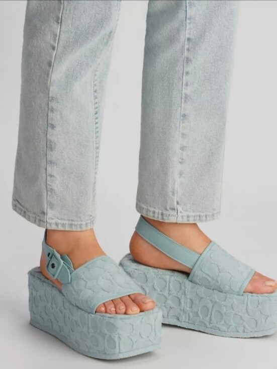 Coach Shoes - Coach Noelle Signature Sandals Baby Blue Terry Cloth Womens Platform Sz 9.5 B